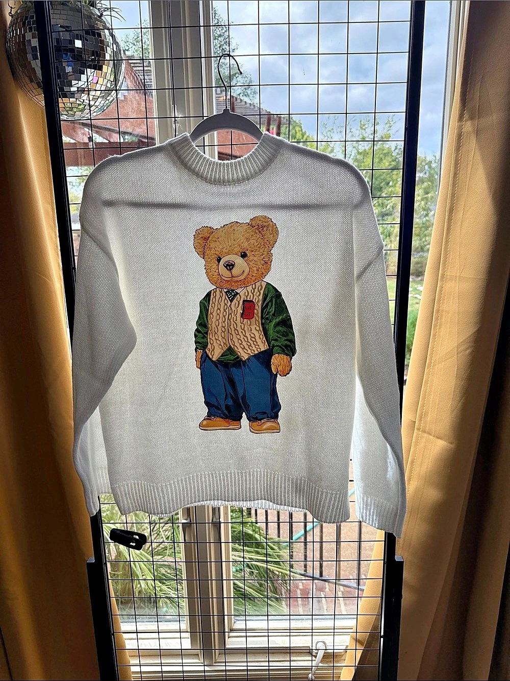 Teddy Bear Crewneck Sweater in Cream